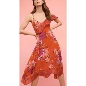 Anthropologie Maeve Grecia Ruffle Floral Silk Dress Size 2